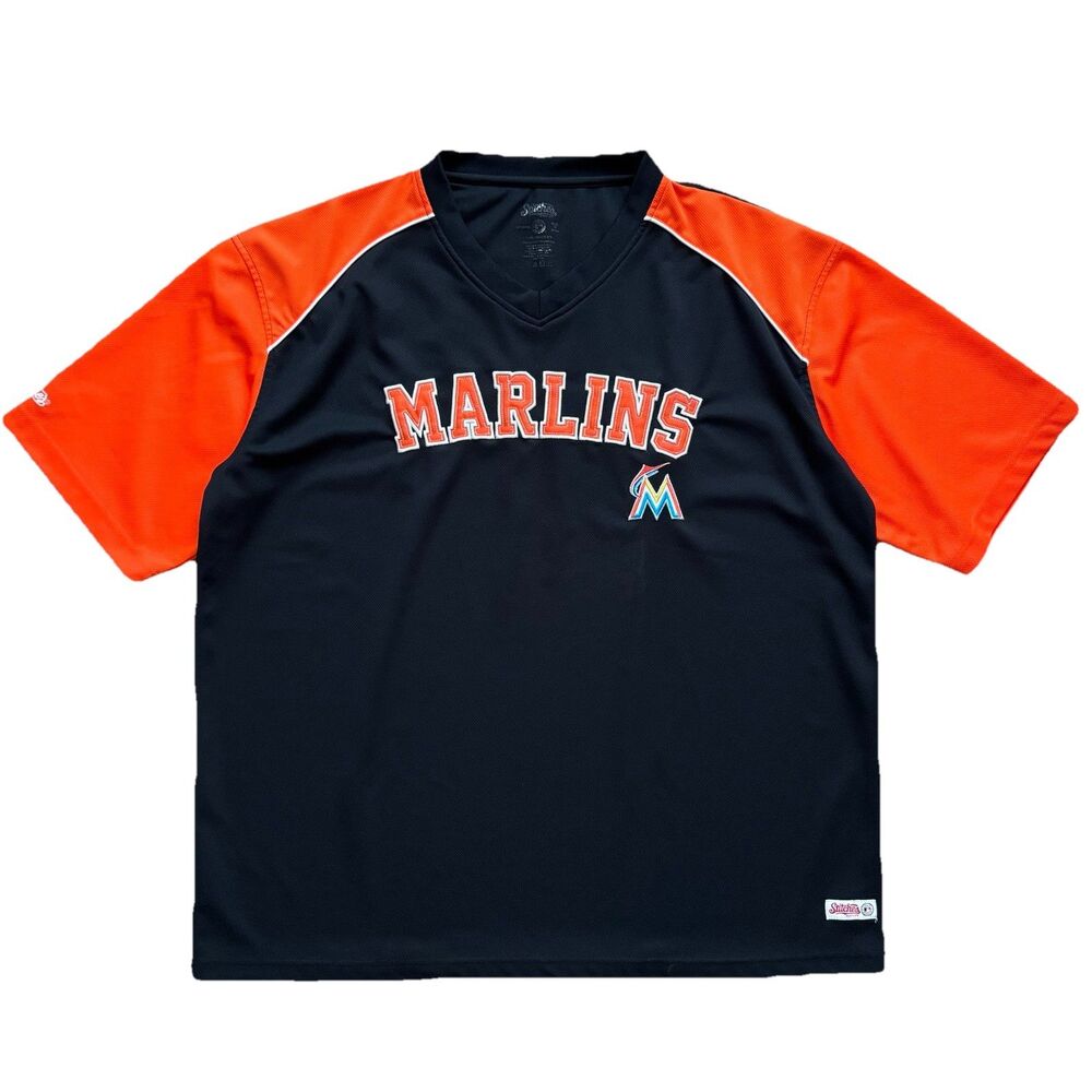 Miami Marlins Jersey Tee Men XXL 2XL Black Orange Polyester Embroidered Stitches